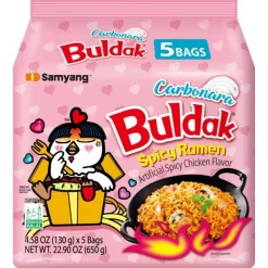 Panier Express Nouilles coréennes instantanées Buldak saveur carbonara – Pack de 5 x 140 g – Samyang Best