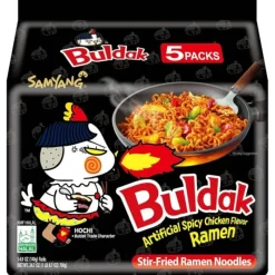 Panier Express Nouilles coréennes instantanées Buldak saveur poulet épicé – Pack de 5 x 140 g – Samyang Shop