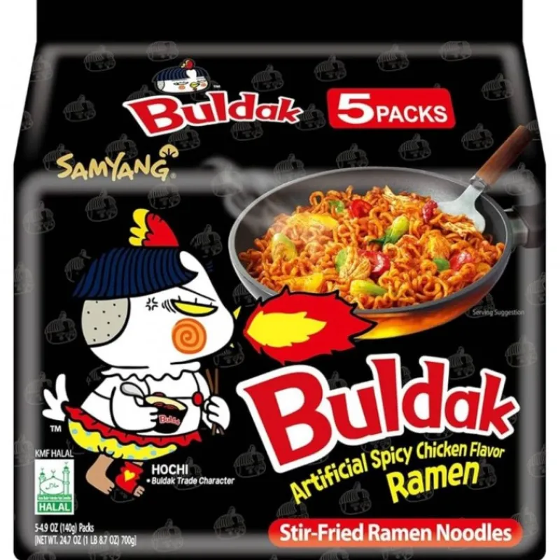 Panier Express Nouilles coréennes instantanées Buldak saveur poulet épicé – Pack de 5 x 140 g – Samyang Shop