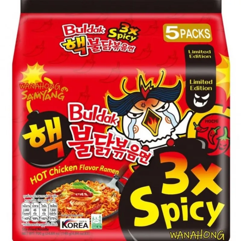 Panier Express Nouilles coréennes instantanées Buldak saveur poulet ultra épicé (3x spicy) – Pack de 5 x 140 g – Samyang Store