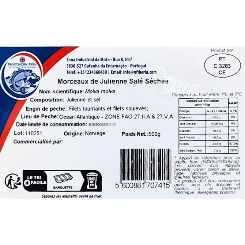 Panier Express Poisson Julienne Salé Séché 500g - Saveur Marine Raffinée | Shop